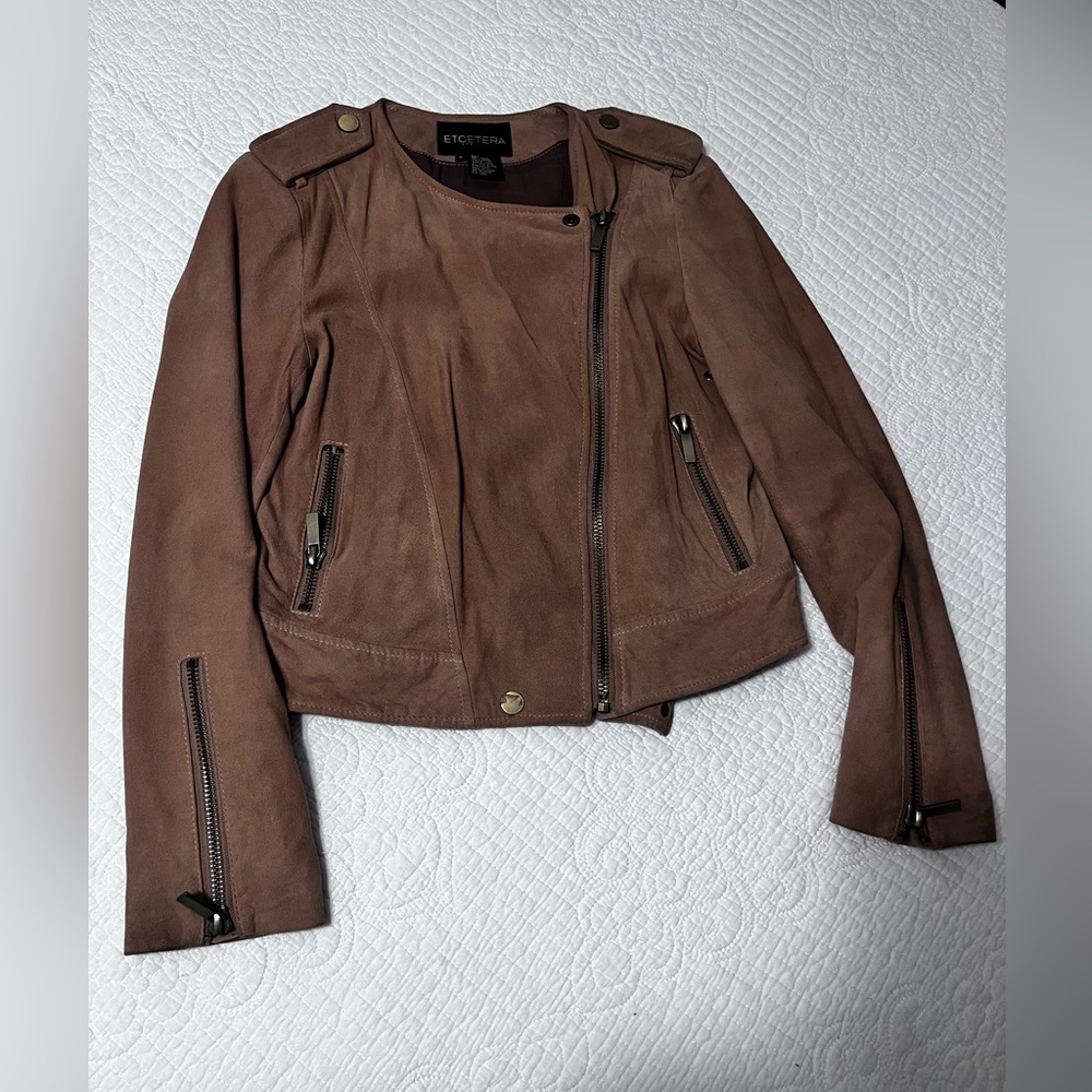 Etcetera suede camel moto jacket